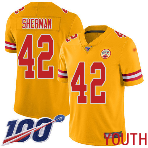 Youth Kansas City Chiefs 42 Sherman Anthony Limited Gold Inverted Legend 100th Season Nike NFL Jersey